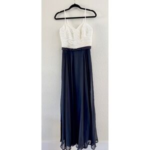 Vintage Y2K Womens 6 Black White Ruched Chiffon Maxi Formal Dress
